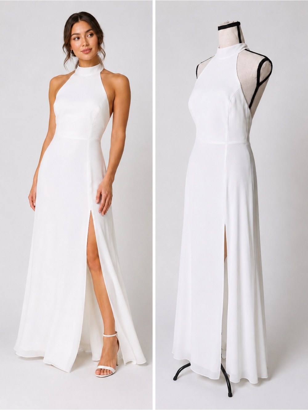 Lulus Captured Your Heart White Halter Maxi Dress NWT Sz Small Bridal Slit Gown